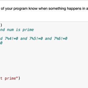 Peut inclure: Un document blanc affiche du code Python pour d&eacute;terminer les nombres premiers. Le code comprend des invites de saisie, des affectations de variables et des instructions conditionnelles. Le texte indique "Enter a number:" et "prime" ou "not prime".
