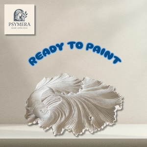 Handmade Fish Decorative Plate – Wall Art or Table Decor – Unpainted Stone Powder Sculpture – Paintable Betta Fish Design - Unique Gift Idea