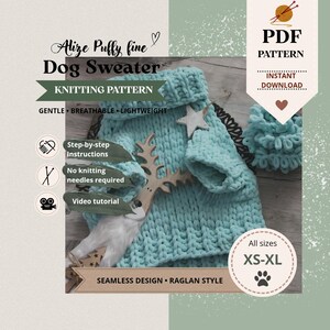 Dog Sweater Knitting Pattern PDF - Hand Knitting with Alize Puffy Fine Yarn ,No Needles Required - For Beginners and Dog lovers