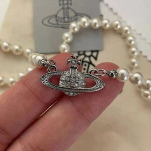 Vivienne Westwood Verena Pearl Necklace ネックレス Verena Chain necklace in PLATINUM-WHITE-CZ | Vivienne Westwood®