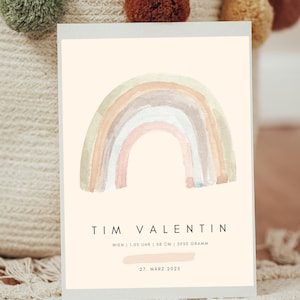 Personalizable rainbow birth poster | Gift for birth | Watercolor boho motif name poster | Individual birth date print