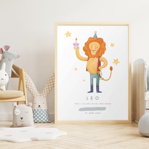 Personalisierbares Geburtsposter Löwe | Geschenk zur Geburt | Cupcake Löwe | Namensposter | Individuelles Geburtsdaten Poster Junge Mädchen