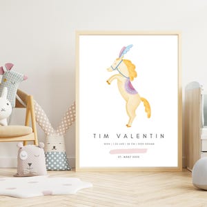 Personalisierbares Geburtsposter Zirkus Pferd | Geschenk zur Geburt | Namensposter | Individuelles Geburtsdaten Print | Baby Wandbild