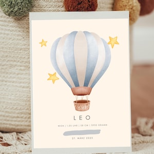 Personalisierbares Geburtsposter Heißluftballon Sterne | Geschenk Geburt | Traumhaftes Baby Namensposter | Individuelles Geburtsdaten Poster