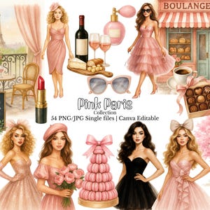 PNG Pink Paris Watercolor Clipart Collection | Elegant Illustrations, Parisian Elements & Glamorous Lifestyle PNGs | GoodNotes Stickers
