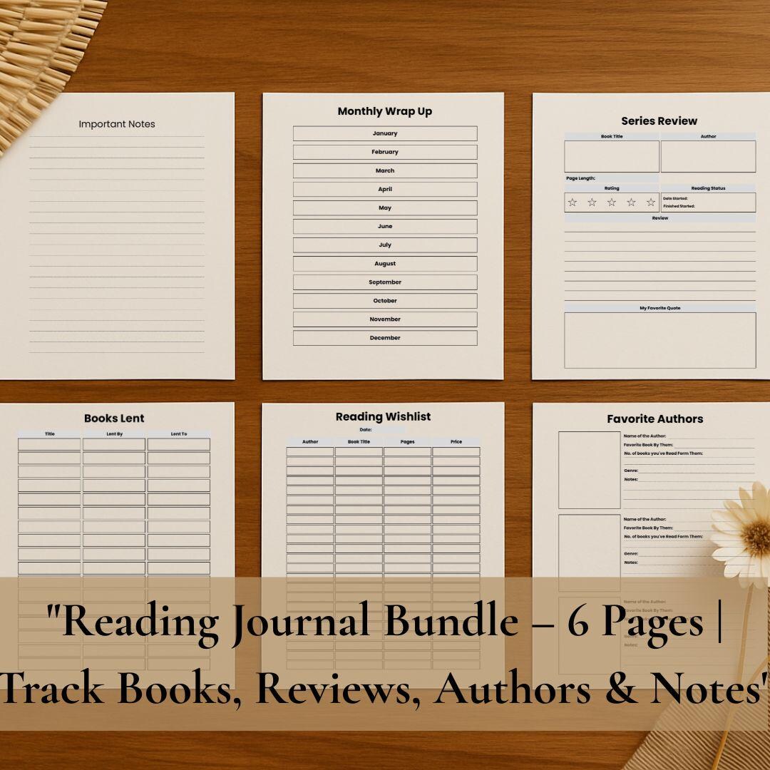 Minimalist Reading Journal Bundle – 6 Printable Book Tracker Pages ...