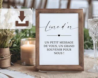 Panneau livre d’or mariage minimaliste – affiche à imprimer (13x18 & A4), déco mariage digitale, signalétique pour le livre d’or invité