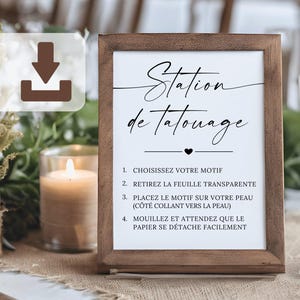 Cartel para estación de tatuajes de boda – Letrero minimalista para imprimir (13x18 cm y A4), PDF digital para descargar, barra de tatuajes
