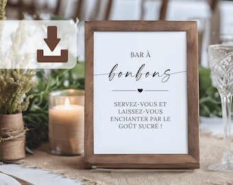 Affiche Bar à bonbons mariage – Candy Bar panneau de mariage minimaliste à imprimer (13x18, A4), PDF à télécharger, déco table sucrée