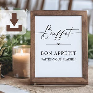 Affiche buffet mariage – panneau de mariage minimaliste à imprimer (13x18 & A4), PDF digital, déco table repas, bon appétit les invités