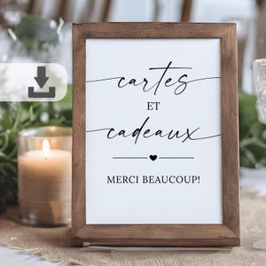 Affiche Cartes et Cadeaux mariage – panneau de mariage minimaliste à imprimer (13x18 cm & A4), déco table cadeaux, PDF digital à télécharger