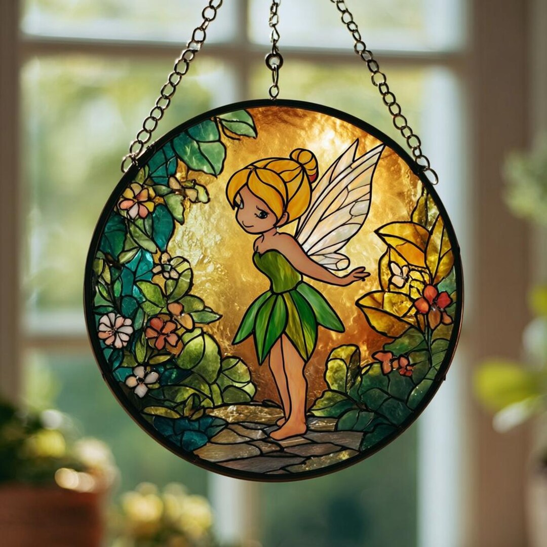 Disney Tinkerbell Stained Glass Suncatcher, Enchanted Garden Window ...