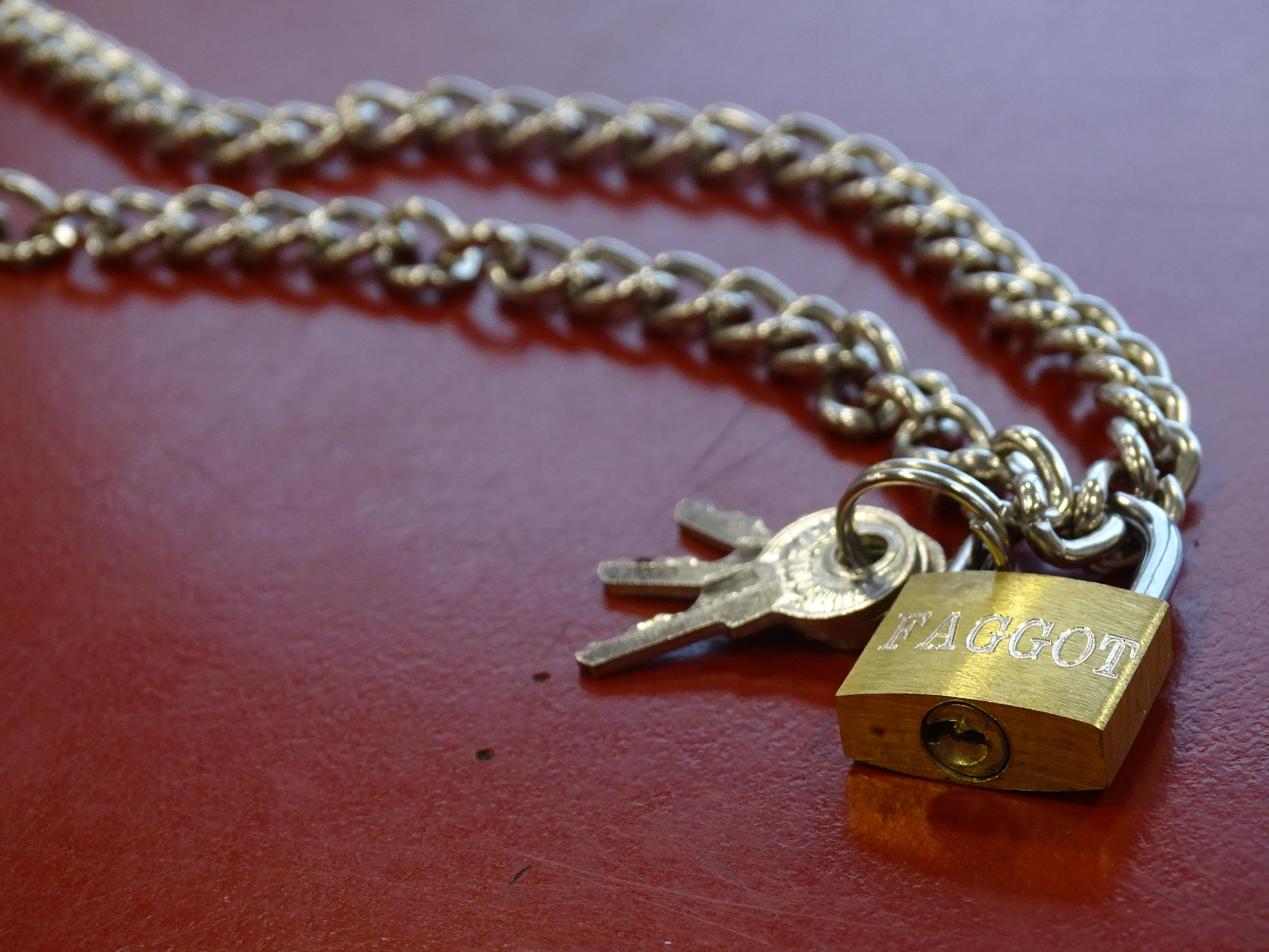 CUSTOM OR PREMADE engraved padlock chain necklace with keys — queer flagging / personalised text options