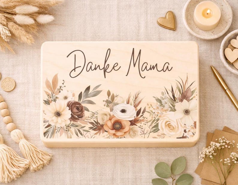 Erinnerungsbox Danke Mama – Geschenk zum Muttertag, Geburtstag oder als Dankeschön – Bedruckte Holzbox mit Herz, Weihnachtsgeschenk für Mama Bild 2