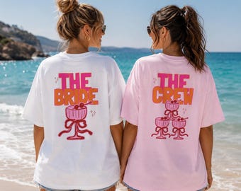 JGA T Shirt, Team Braut Crew, Junggesellinnenabschied Shirts, JGA pink orange, Backprint, Gruppen T Shirt, Hochzeit