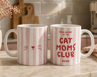 Personalisierte Cat Mom Tasse mit Katzennamen Katzen Mama Tasse Cat Moms Club Geschenk für Katzenliebhaber Keramiktasse