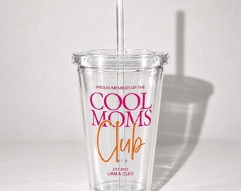 Personalized Cool Moms Club Tumbler with Kids' Names and Year, Iced Coffee Cup, Gift for Mom