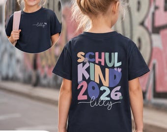 Einschulung Shirt mit Name Schulkind 2026 Kinder T Shirt personalisiert Schulanfang Erster Schultag Geschenk Mädchen