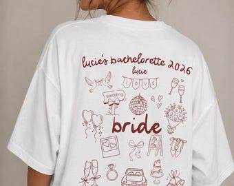 Personalisiertes JGA Shirt Damen, Bride & Crew Shirt, Junggesellinnenabschied T-Shirt, Braut Shirt mit Namen, JGA Outfit