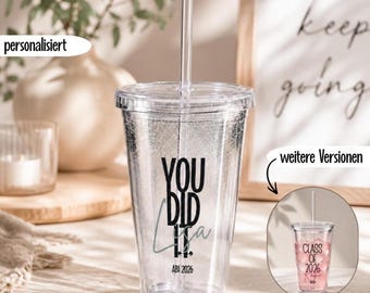 Abitur Geschenk personalisiert Becher mit Name Trinkbecher Schulabschluss Geschenk Abi 2026 Class of 2026 3 Designs Pink Grün