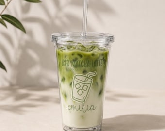 Personalized Iced Matcha Latte Tumbler Custom Name Cup Matcha Lover Gift Reusable Acrylic Cup with Straw Social Club