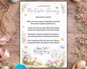 Plantilla editable de carta de conejito de Pascua, carta de Pascua imprimible, carta de conejito personalizada, imprimible de Pascua para niños, descarga editable de Canva