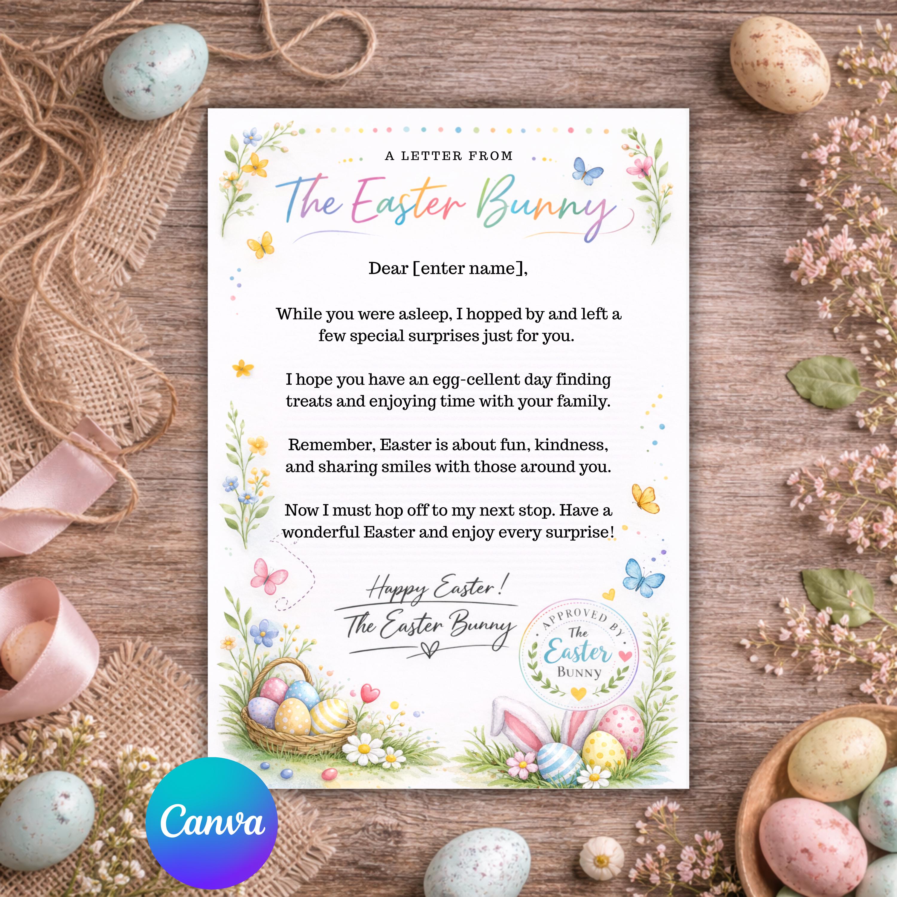 Editable Easter Bunny Letter Template, Printable Easter Letter