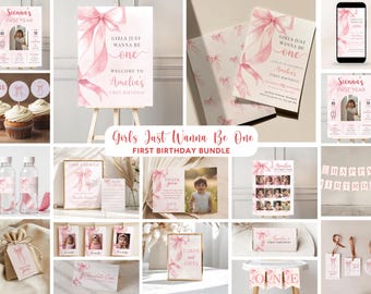 Girls Just Wanna Be One Bundle Soft Pastel Pink Ribbon Elegant Coquette Girl 1st Birthday Party