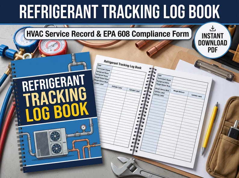 Label Tracking Log Generic Form Refrigerant Tracking Log Book | HVAC Service Record & EPA 608 ...