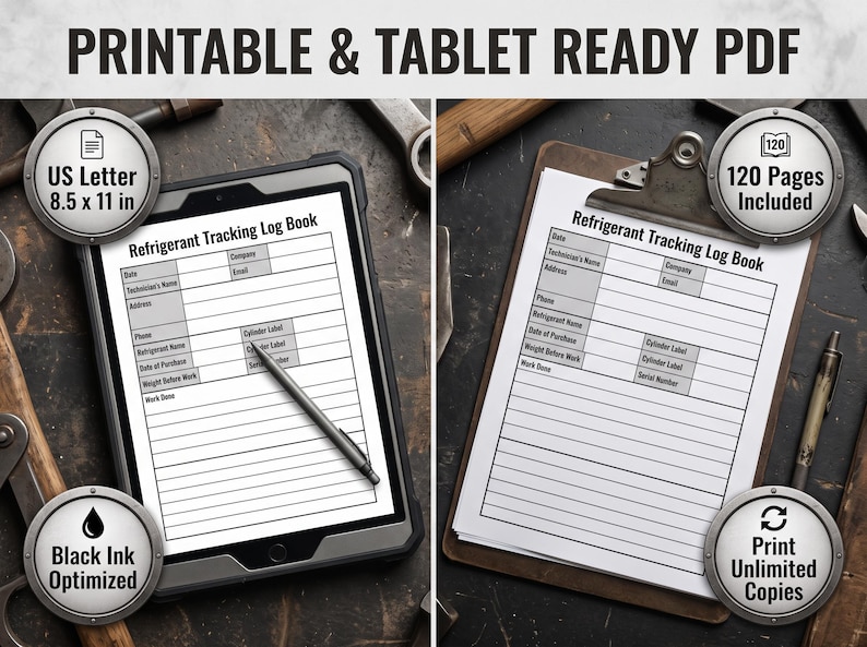 Label Tracking Log Generic Form Refrigerant Tracking Log Book | HVAC Service Record & EPA 608 ...