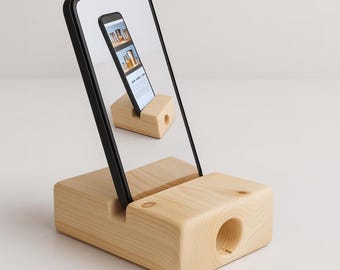 Rustic Handmade Wooden Phone Stand with Natural Sound Amplifier - 5x3.25" Desk Decor