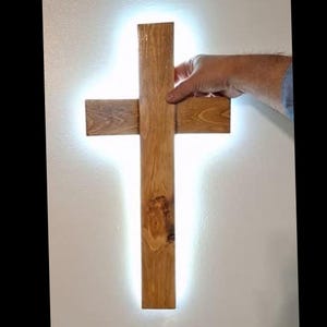 20-Inch Handcrafted Glowing Wooden Cross - LED Illuminated Wall Art - Rustic Faith Decor