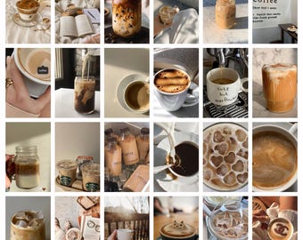 84 PCS Coffee Lovers Wall Collage Kit Vol. 2, koffie-esthetiek digitale download, cafémuurkunst, koffiefotoafdrukken, keukendecor, dagboek