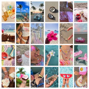 74PCS Tropical Coconut Girl Aesthetic wall collage kit, Vintage wall prints, Coastal Decor, Coastal girl, Coastal room decor, Poster Journal
