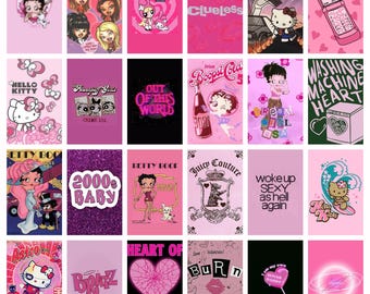 154PCS Y2K Aesthetic Wall Collage Kit, Pink 2000s Digital Photo Prints, Vintage Y2K Posters, Teen Room Decor, Digital Download, Journal Junk