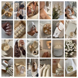 Kit de collage photo esthétique Clean Girl Vanilla, 133 pièces, kit de collage mural beige, tirages photo muraux, lumière neutre, tableau de vision esthétique Clean Girl