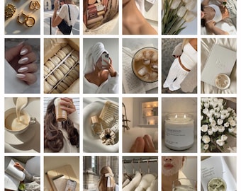 133 PCS Clean Vanilla Girl Aesthetic Photo Collage Beige Wall Collage Kit Neutral Light Wall Photo Prints Clean Girl Aesthetic Vision Board