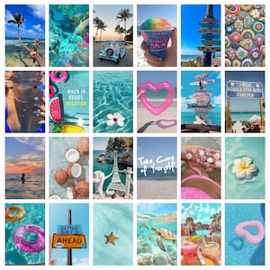 87PCS Beach Bliss Aesthetic Wall Collage Kit Prints Digital Download Summer Vibes Photo Kit Coastal Boho Wall Decor Summer Aesthetic Journal
