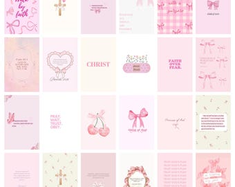 Christian Coquette Wandcollage-Set: Rosa Bibelvers-Drucke (Digitaler Download, über 60 Stück, 4x6 Zoll)