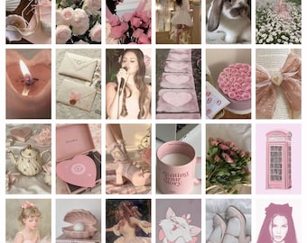 102 PCS Coquette Boujee Pink Aesthetic Wall Collage Kit, Y2K Photo Wall, Trendy Room Decor, Retro Wall Collage Kit, Trendy Collage, Journal