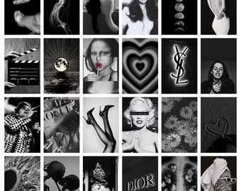 102 PCS Boujee Black and White Wall Collage Kit, Black and White Aesthetics, Trendy Aesthetic Photo Collage Kit, Junk Journal, vsco, Vision