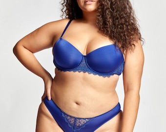Plus Size Plunge Lace Bra, Full Büste Unterstützende Dessous