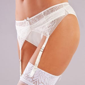 Bridal Garter Belt and Stockings,Wedding Garter Belt Set,Lace Garter Belt,Bridal Suspender Belt Set, White Lace Lingerie - Gala Collection
