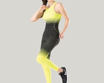 Yellow Sporty Yoga Gym Wear , Stretch Leggings & Sports Bra Gym Pilates Wear