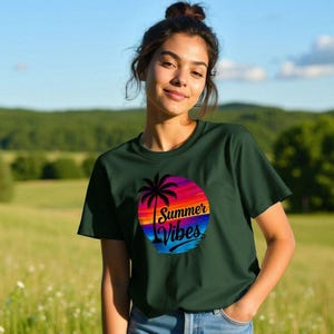Summer Vibes T-shirt – Womens Tee With Palm Tree Sunset Graphic | Beachwear, Casual Summer Top, Gift For Beach Lovers