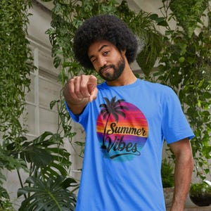 Summer Vibes T-shirt – Mens Tee With Palm Tree Sunset Graphic | Beachwear, Casual Summer Top, Gift For Beach Lovers