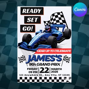 DIY Editable Race Car Birthday Invitation - Printable Template. Racing Theme Party. Sport Race Car Invite, Boys Invitation. Canva Template
