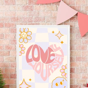 love yourself poster| retro vintage quote wall art| bold motivational print| postive affirmation decor