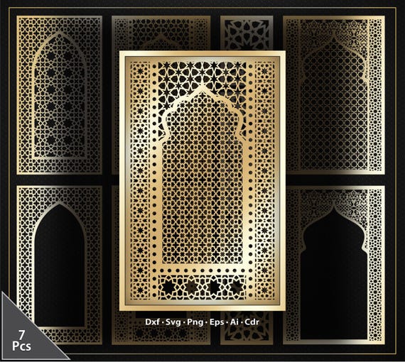 7 Islamic Moroccan Mihrab Window Panels | Dxf Svg Png Laser Cut