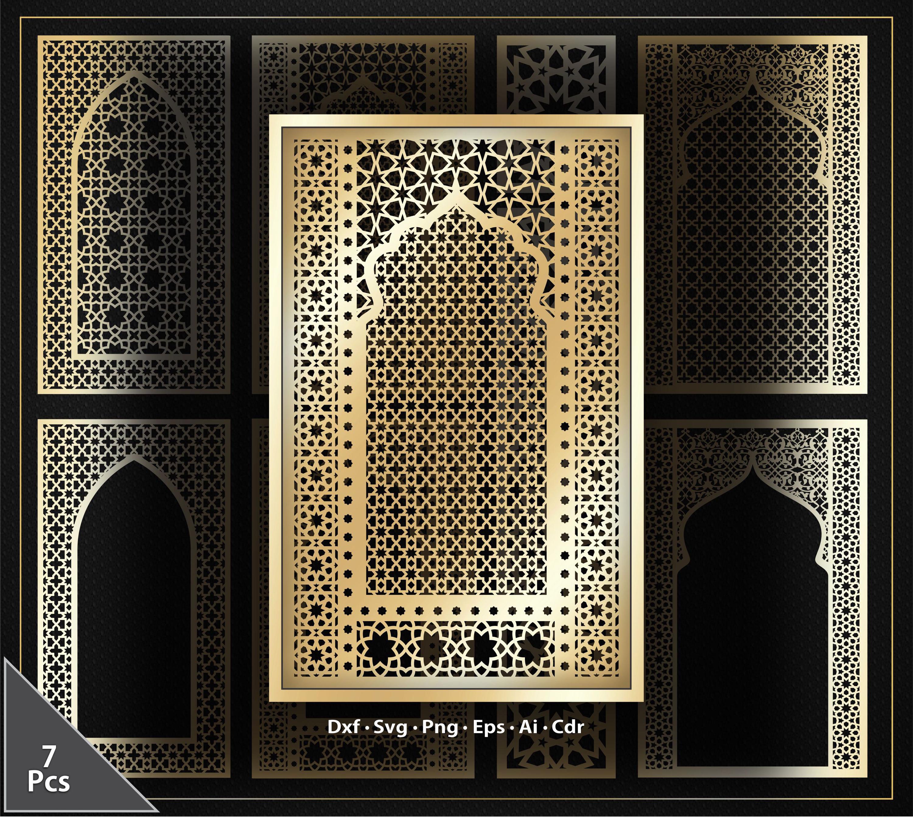 7 Islamic Moroccan Mihrab Window Panels | Dxf Svg Png Laser Cut